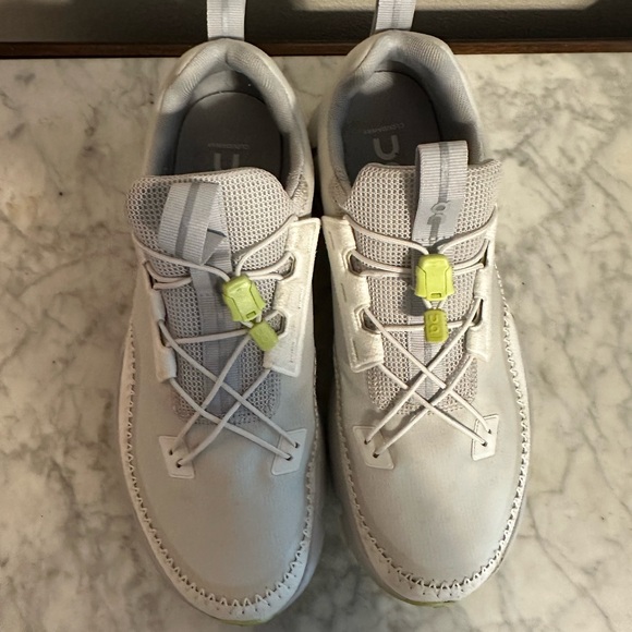 On White and Gray Athletic Sneakers with Neon Accents; W11 - Picture 2 of 5